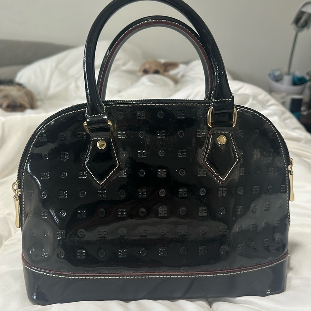 Arcadia  Black Patent Leather Satchel Bag Handbag Black Made in Italy
